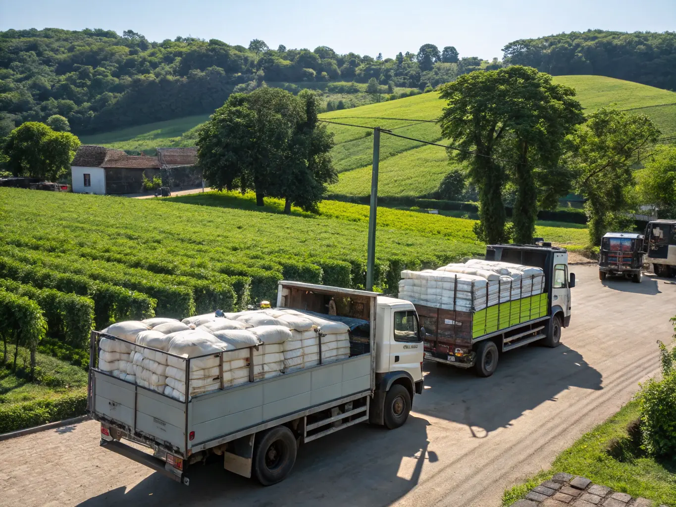 A truck delivering biomass energy products to a customer, with a focus on the sustainable and eco-friendly nature of the delivery.